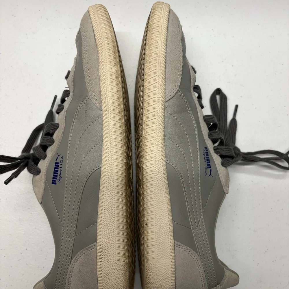 Puma Super Liga Suede & Leather Men's Sneakers - Gray with Cream Sole US9
